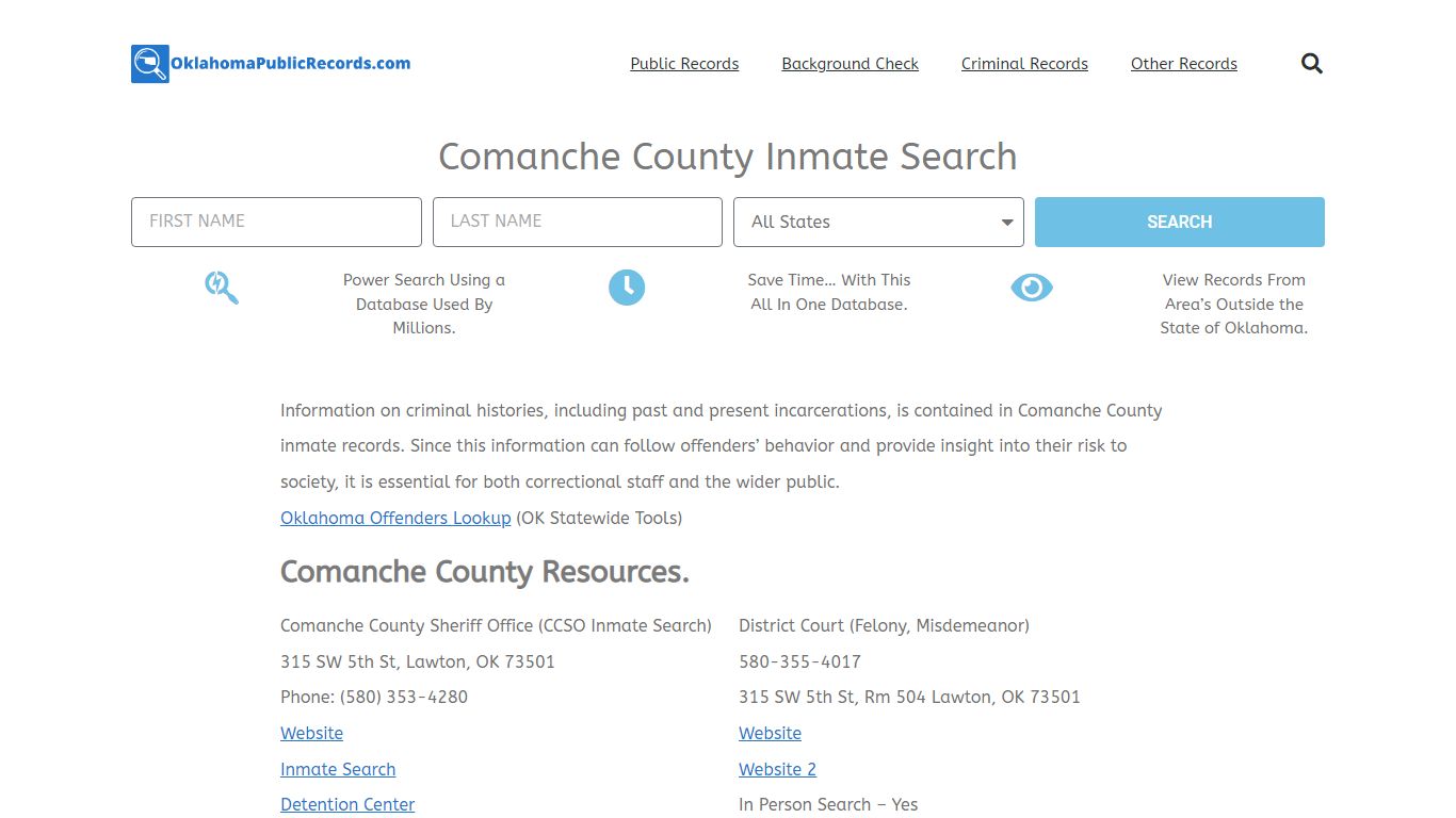 Comanche County Inmate Search - CCSO Current & Past Jail Records